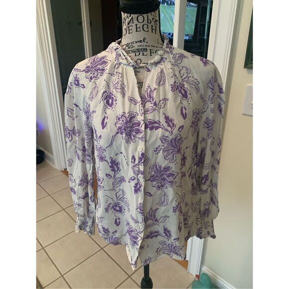 MOTF FLORAL PRINT TIE NECK LIGHTWEIGHT BLOUSE LONG SLEEVES - Picture 6 of 7